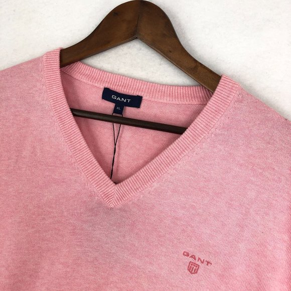 GANT NWT Men's Size X-Large Light Pink Melange Lightweight V-Neck Knit Sweater - Picture 2 of 11